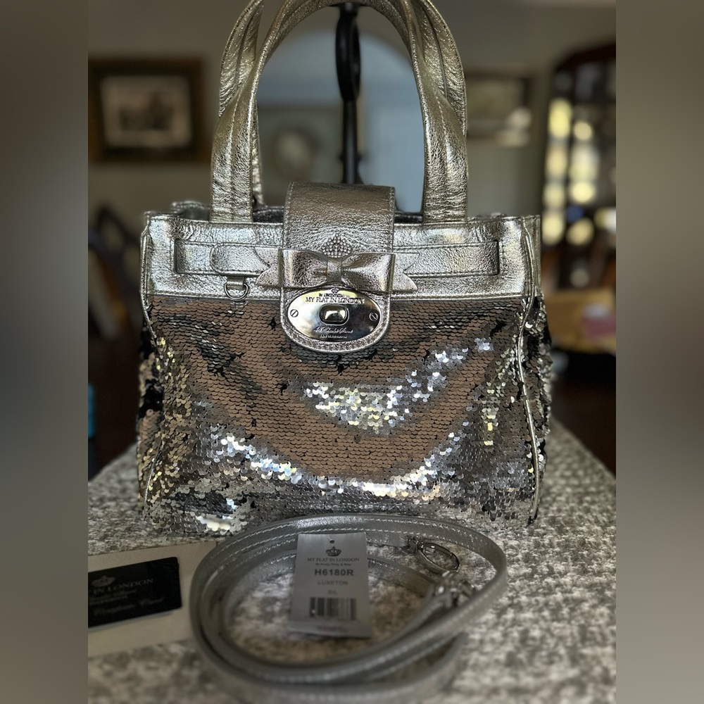 Stunning Brighton, My Flat In London, Luxeton Purse ~Silver Sequins NWT